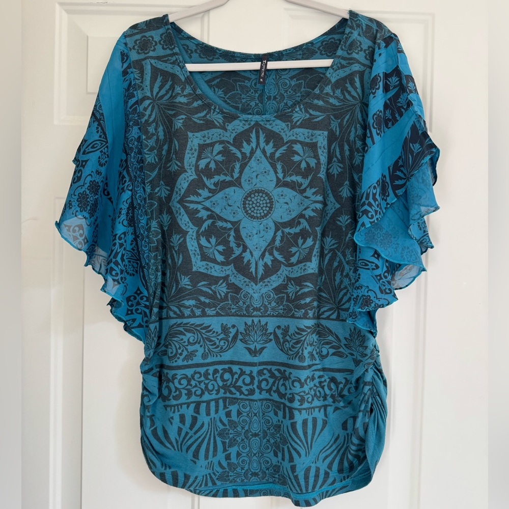 Espresso Teal and Black Patterned Blouse
